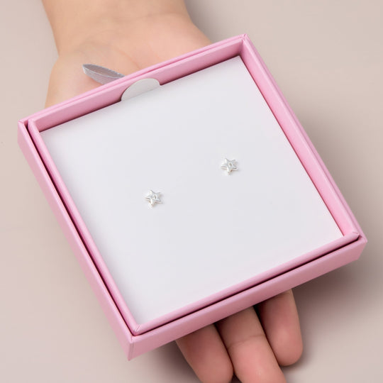 Kids Sterling Silver Star Earrings Created with Zircondia® Crystals - Philip Jones Jewellery