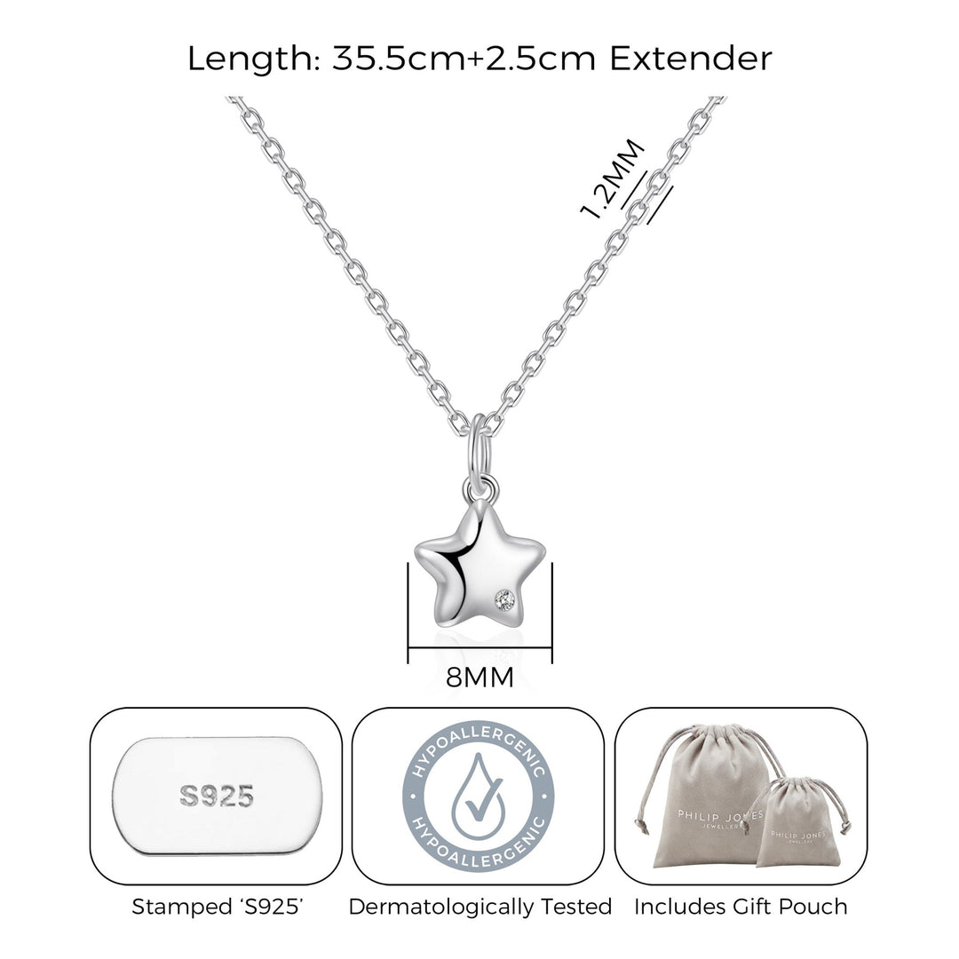 Kids Sterling Silver Star Necklace Created with Zircondia® Crystals - Philip Jones Jewellery