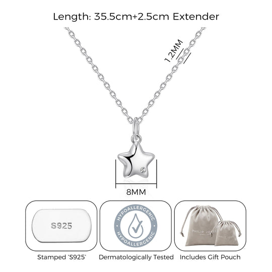 Kids Sterling Silver Star Necklace Created with Zircondia® Crystals - Philip Jones Jewellery