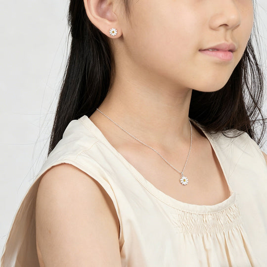 Kid's Sterling Silver Thank you for being our Flower Girl Daisy Set Created with Zircondia® Crystals - Philip Jones Jewellery