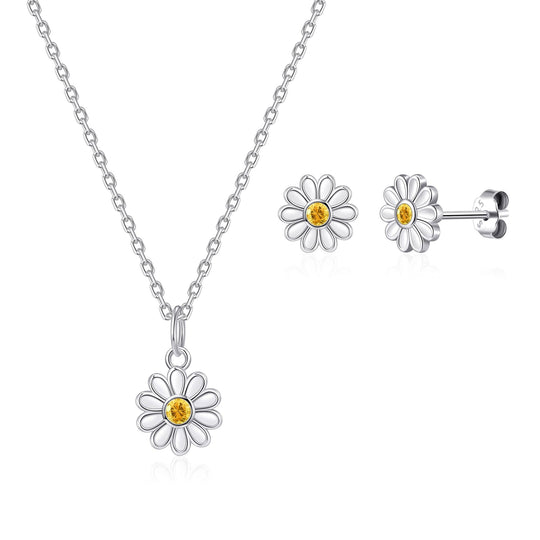 Kid's Sterling Silver Thank you for being our Flower Girl Daisy Set Created with Zircondia® Crystals - Philip Jones Jewellery