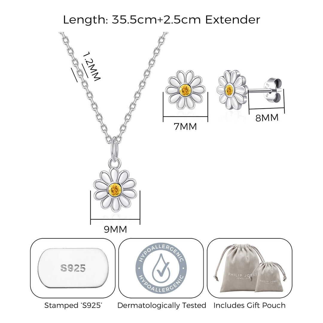 Kid's Sterling Silver Thank you for being our Flower Girl Daisy Set Created with Zircondia® Crystals - Philip Jones Jewellery