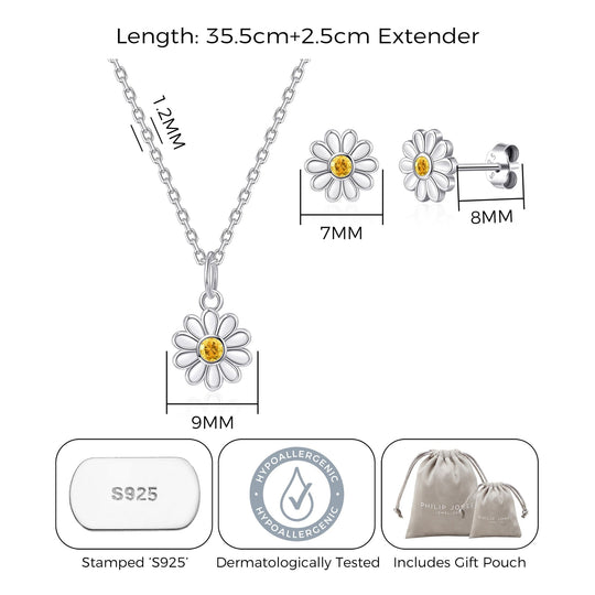 Kid's Sterling Silver Thank you for being our Flower Girl Daisy Set Created with Zircondia® Crystals - Philip Jones Jewellery