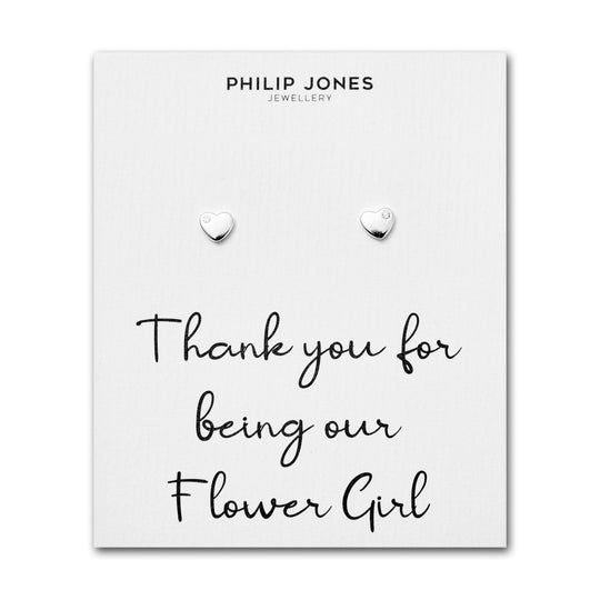 Kid's Sterling Silver Thank you for being our Flower Girl Heart Earrings Created with Zircondia® Crystals - Philip Jones Jewellery