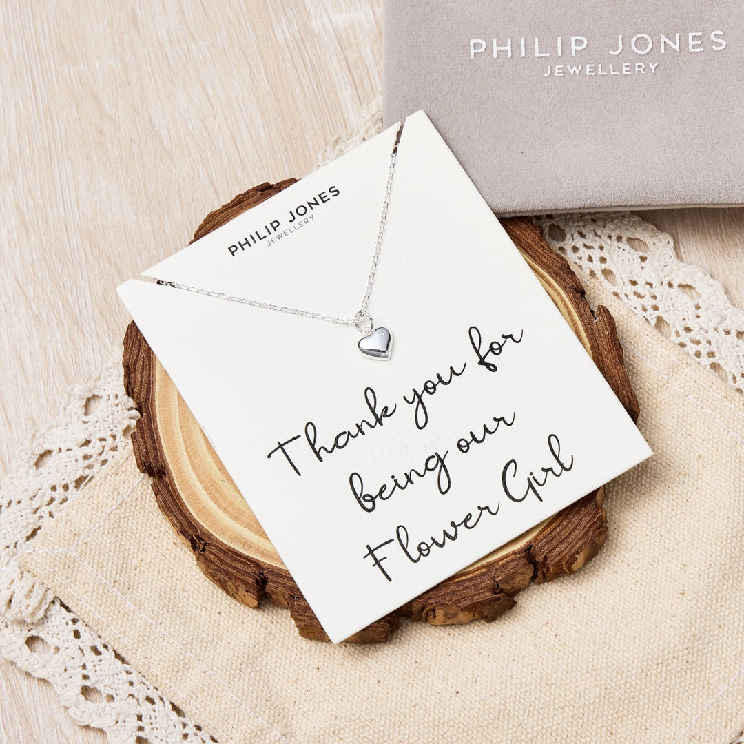 Kid's Sterling Silver Thank you for being our Flower Girl Heart Necklace Created with Zircondia® Crystals - Philip Jones Jewellery