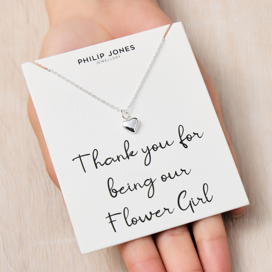 Kid's Sterling Silver Thank you for being our Flower Girl Heart Necklace Created with Zircondia® Crystals - Philip Jones Jewellery