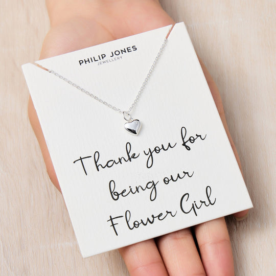 Kid's Sterling Silver Thank you for being our Flower Girl Heart Necklace Created with Zircondia® Crystals - Philip Jones Jewellery