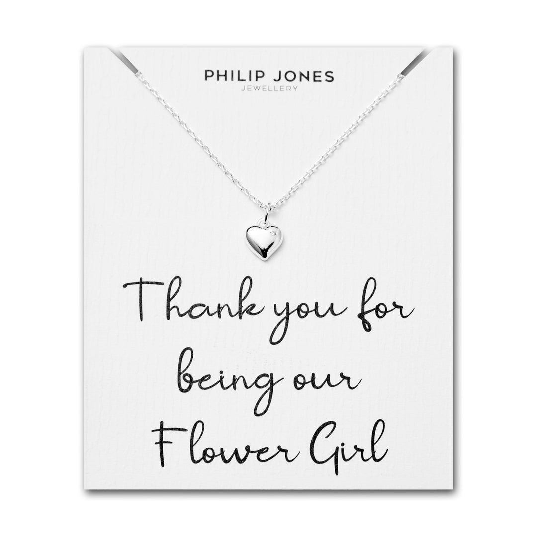 Kid's Sterling Silver Thank you for being our Flower Girl Heart Necklace Created with Zircondia® Crystals - Philip Jones Jewellery