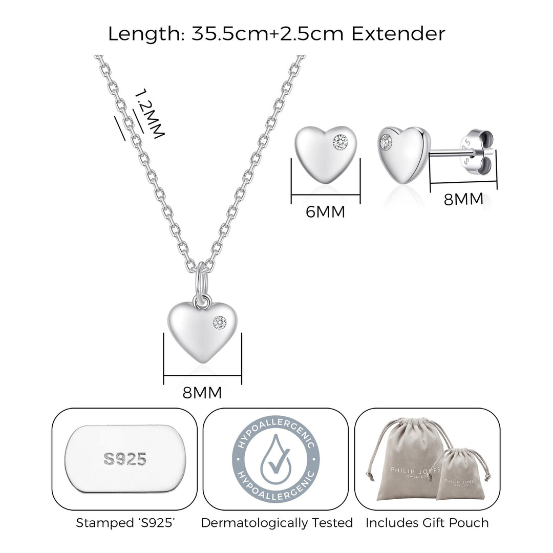 Kid's Sterling Silver Thank you for being our Flower Girl Heart Set Created with Zircondia® Crystals - Philip Jones Jewellery