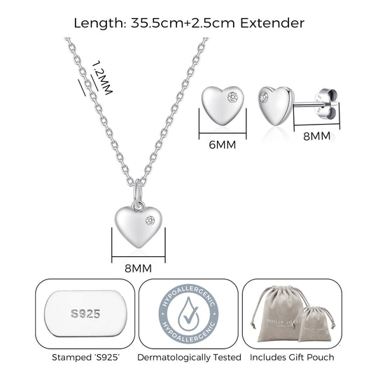 Kid's Sterling Silver Thank you for being our Flower Girl Heart Set Created with Zircondia® Crystals - Philip Jones Jewellery
