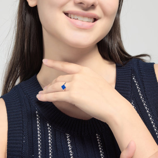 Lapis Gemstone Adjustable Clover Ring