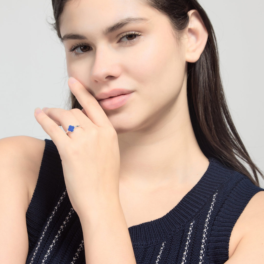 Lapis Gemstone Adjustable Clover Ring