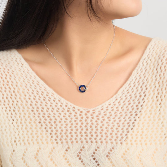 Lapis Gemstone Circle Link Necklace - Philip Jones Jewellery