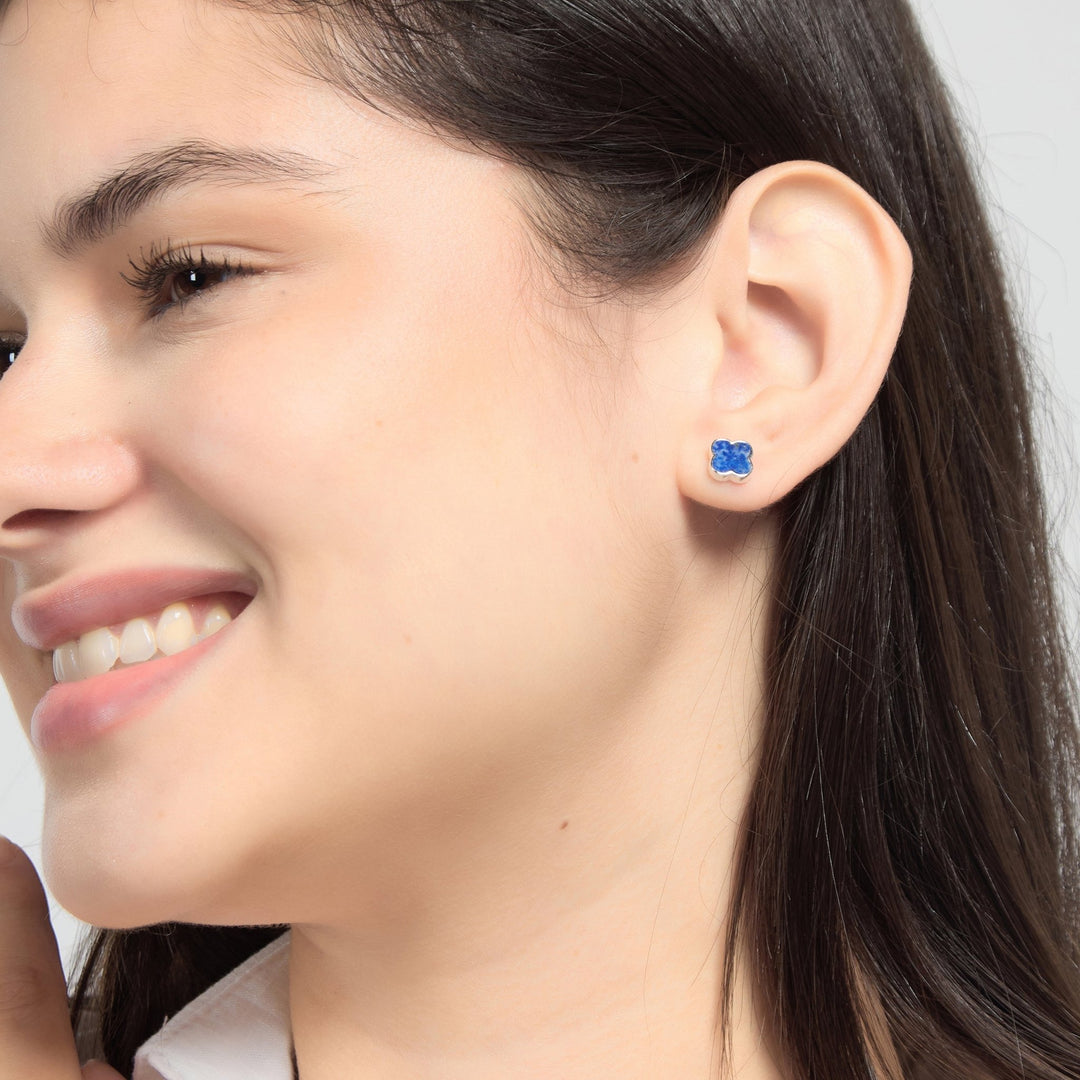 Lapis Gemstone Clover Earrings