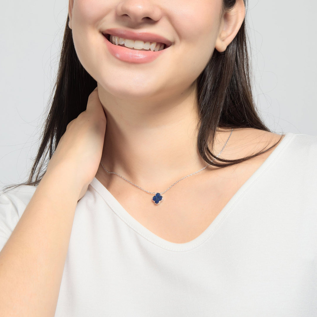 Lapis Gemstone Clover Necklace
