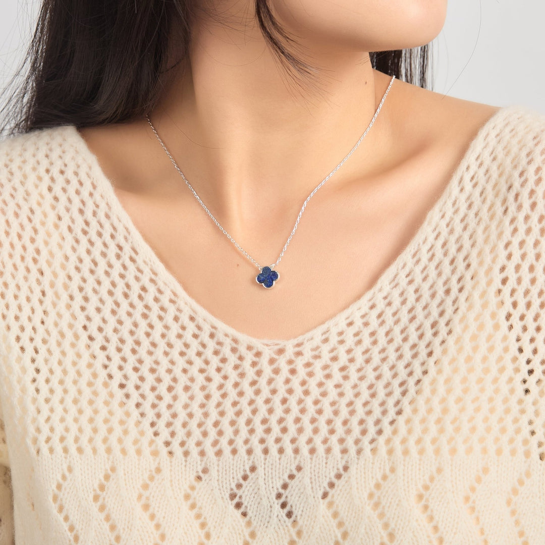 Lapis Gemstone Clover Necklace - Philip Jones Jewellery