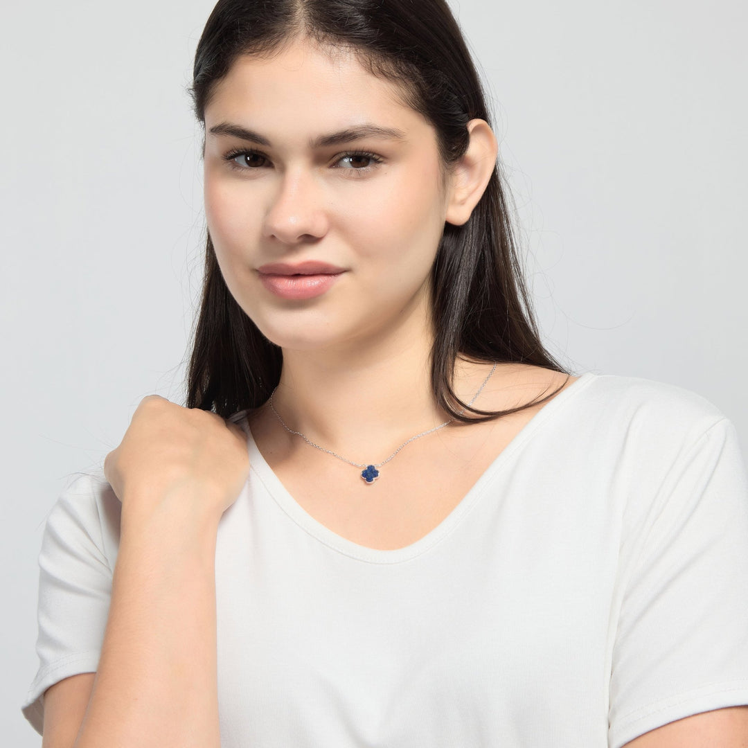 Lapis Gemstone Clover Necklace