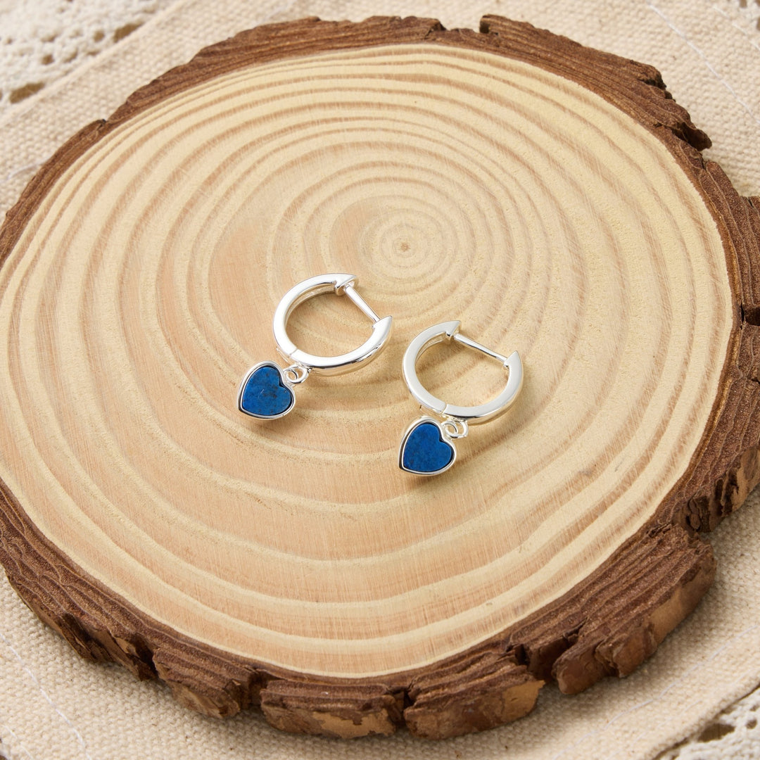 Lapis Gemstone Heart Charm Hoop Earrings - Philip Jones Jewellery