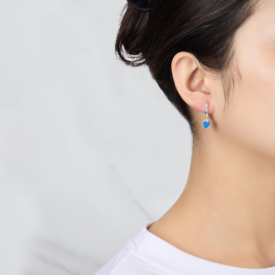 Lapis Gemstone Heart Charm Hoop Earrings - Philip Jones Jewellery
