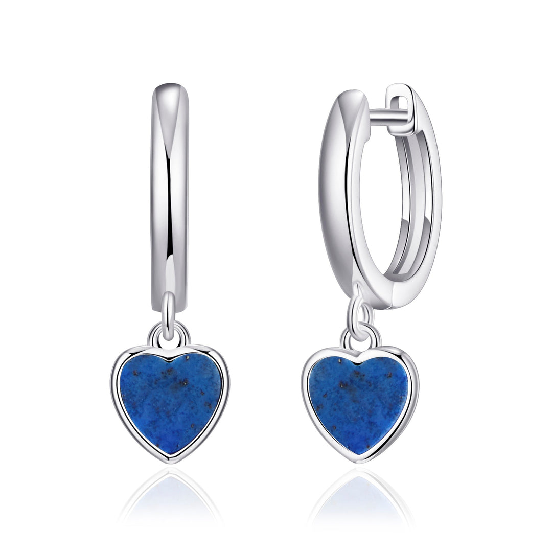 Lapis Gemstone Heart Charm Hoop Earrings - Philip Jones Jewellery