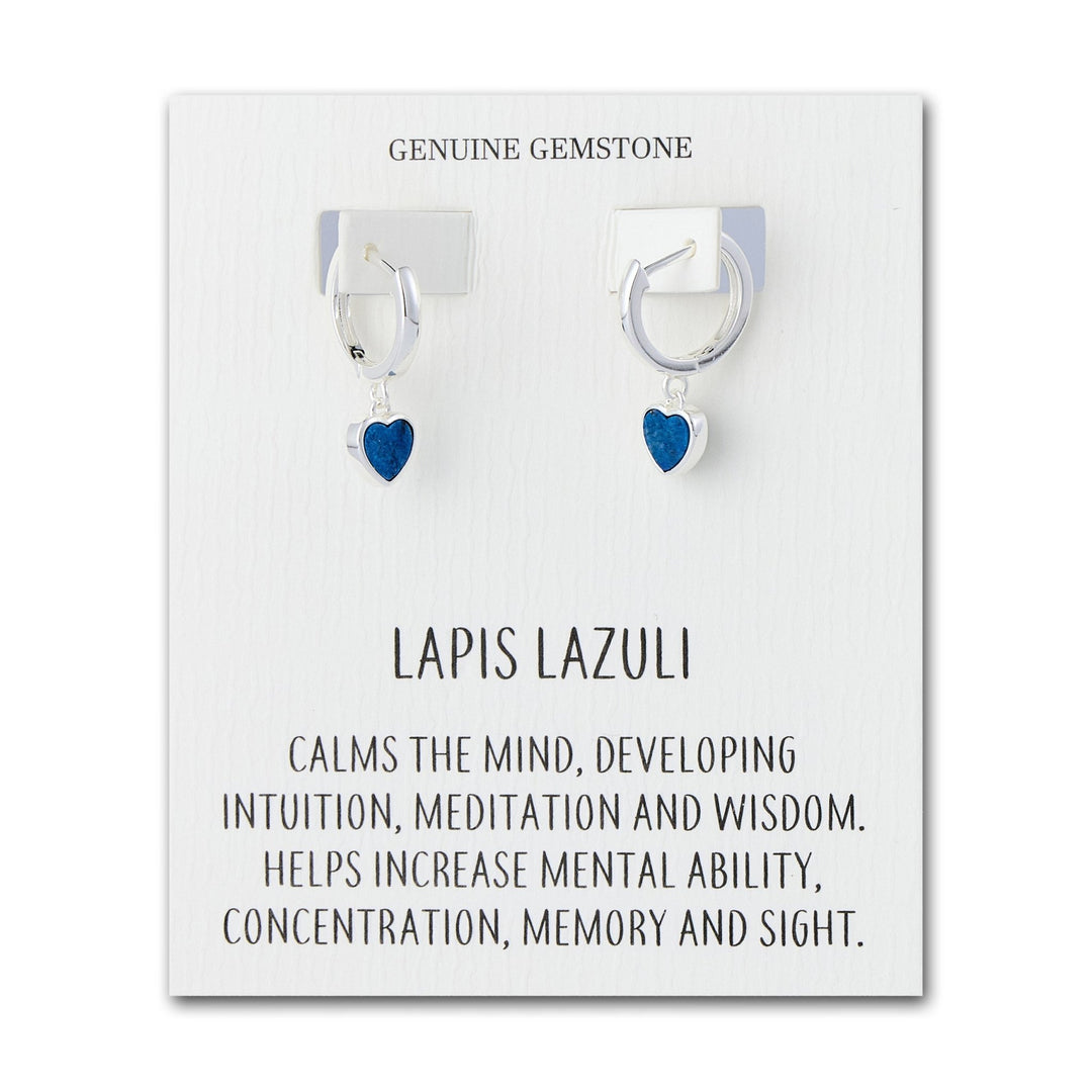 Lapis Gemstone Heart Charm Hoop Earrings with Quote Card - Philip Jones Jewellery