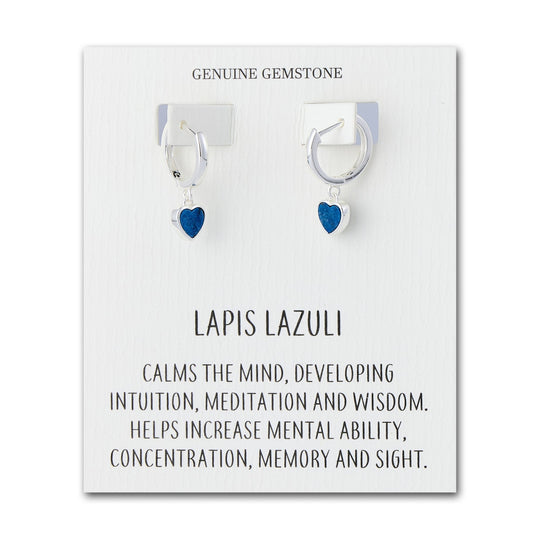 Lapis Gemstone Heart Charm Hoop Earrings with Quote Card - Philip Jones Jewellery