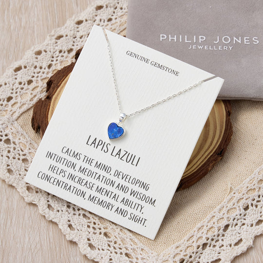 Lapis Gemstone Heart Necklace with Quote Card - Philip Jones Jewellery