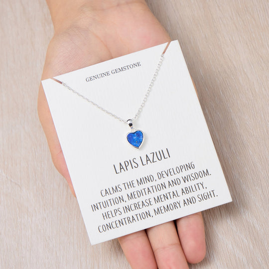 Lapis Gemstone Heart Necklace with Quote Card - Philip Jones Jewellery
