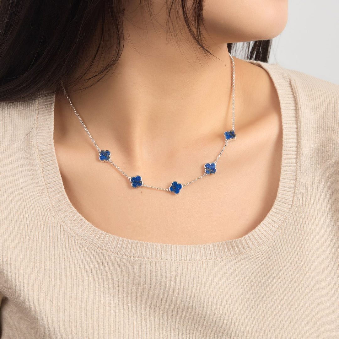 Lapis Gemstone Multi Clover Necklace - Philip Jones Jewellery