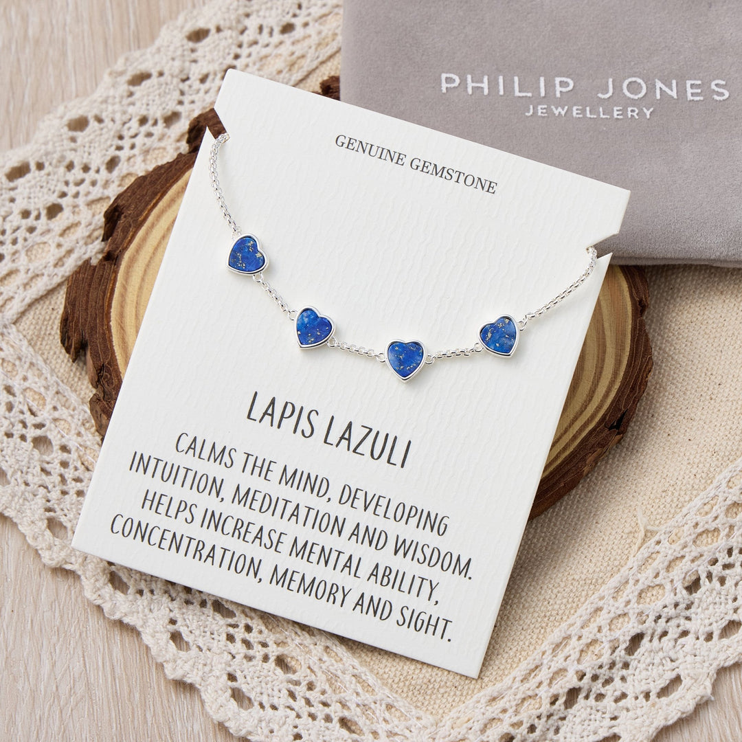 Lapis Gemstone Multi Heart Friendship Bracelet with Quote Card - Philip Jones Jewellery