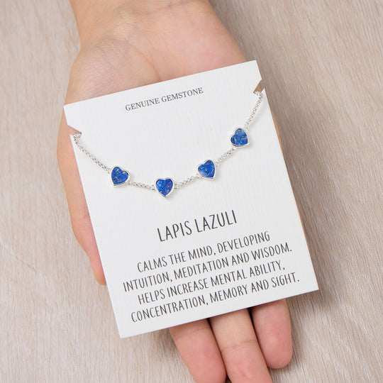 Lapis Gemstone Multi Heart Friendship Bracelet with Quote Card - Philip Jones Jewellery