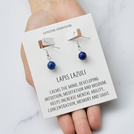Lapis Gemstone Round Drop Earrings with Quote Card - Philip Jones Jewellery