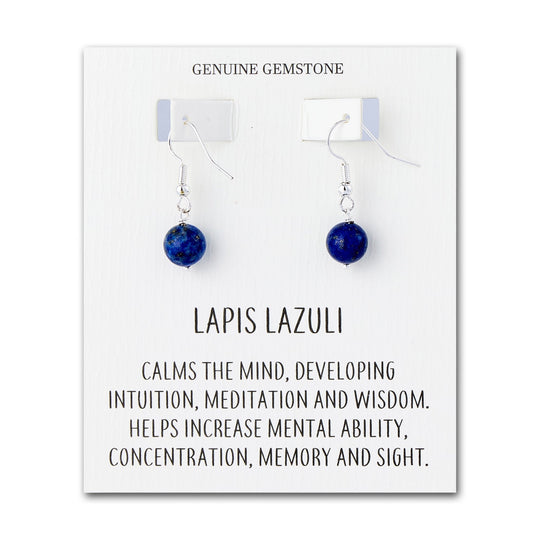 Lapis Gemstone Round Drop Earrings with Quote Card - Philip Jones Jewellery