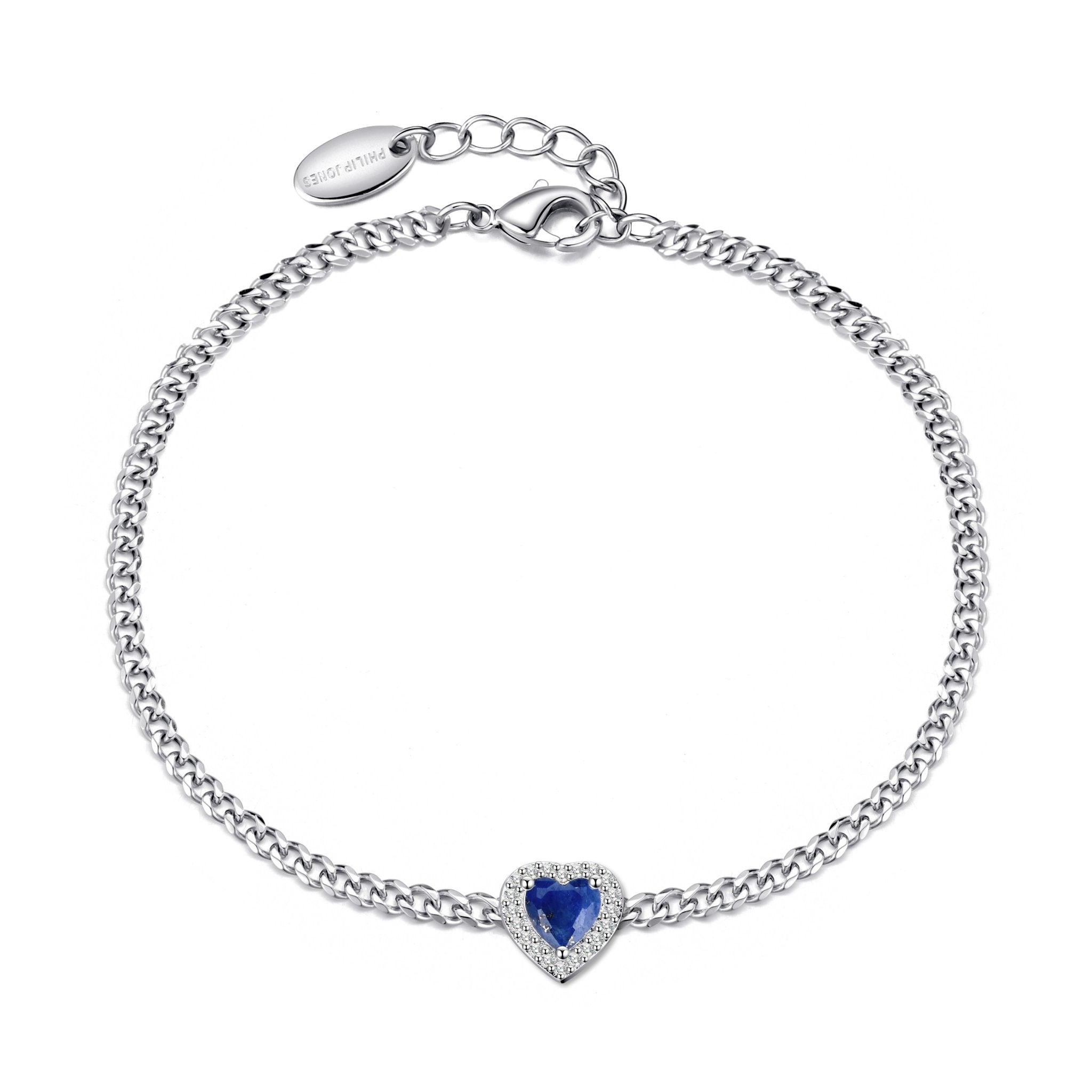 Lapis Heart Gemstone Bracelet Created with Zircondia® Crystals - Philip Jones Jewellery