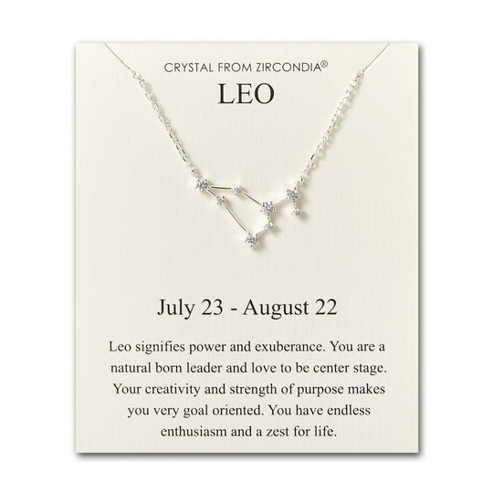Leo Star Sign Zodiac Constellation Necklace and Quote Card with Zircondia® Crystals - Philip Jones Jewellery