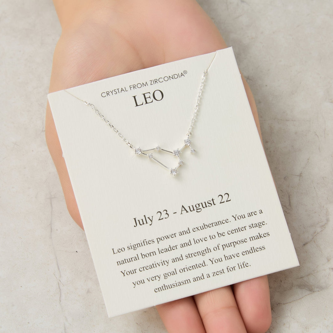Leo Star Sign Zodiac Constellation Necklace and Quote Card with Zircondia® Crystals - Philip Jones Jewellery