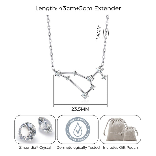 Leo Star Sign Zodiac Constellation Necklace with Zircondia® Crystals - Philip Jones Jewellery