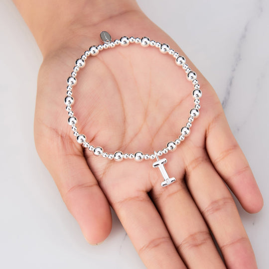 Letter I Initial Stretch Bracelet Created with Zircondia® Crystals - Philip Jones Jewellery