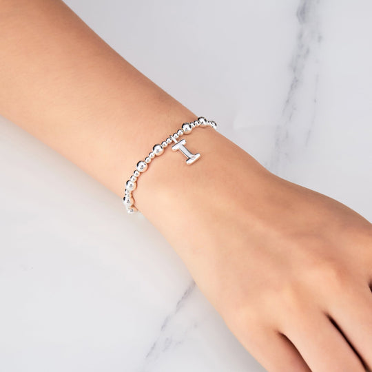Letter I Initial Stretch Bracelet Created with Zircondia® Crystals - Philip Jones Jewellery
