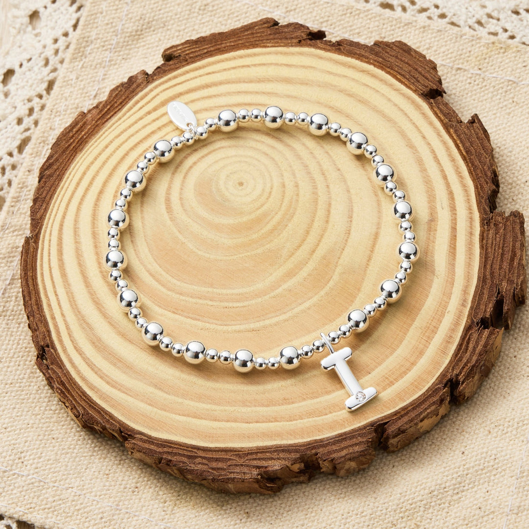 Letter I Initial Stretch Bracelet Created with Zircondia® Crystals - Philip Jones Jewellery