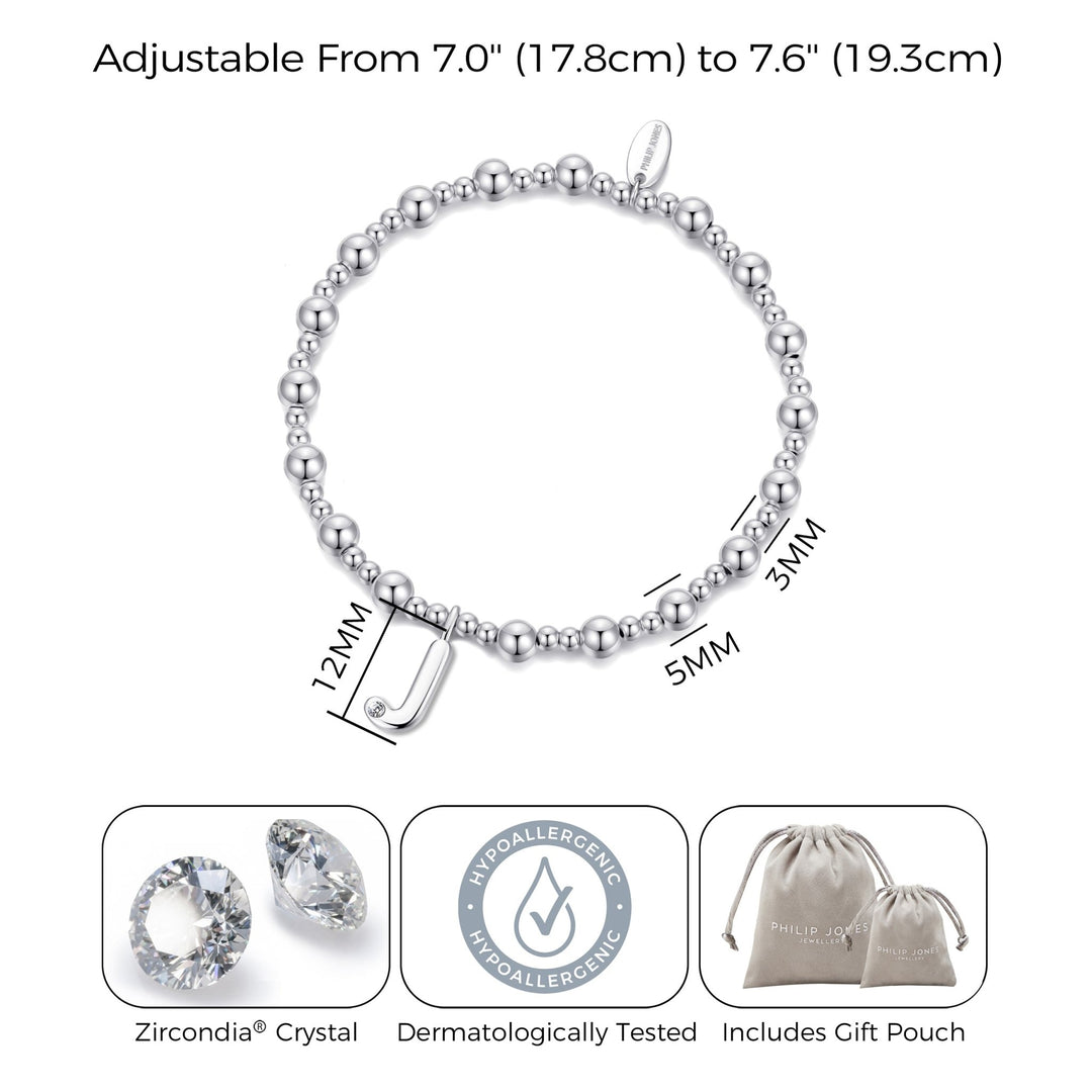 Letter J Initial Stretch Bracelet Created with Zircondia® Crystals - Philip Jones Jewellery