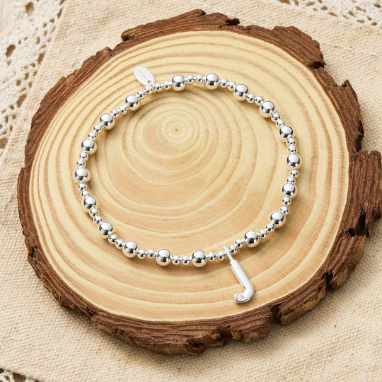 Letter J Initial Stretch Bracelet Created with Zircondia® Crystals - Philip Jones Jewellery