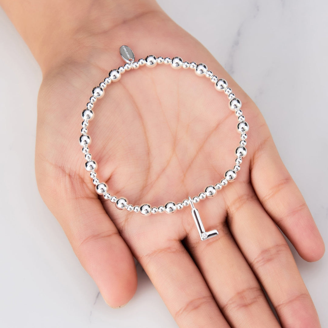 Letter L Initial Stretch Bracelet Created with Zircondia® Crystals - Philip Jones Jewellery