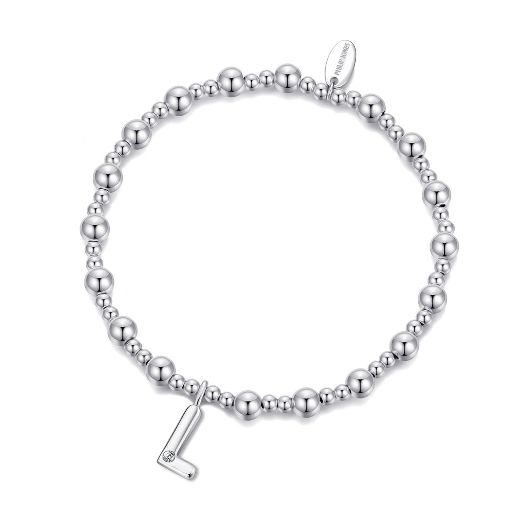 Letter L Initial Stretch Bracelet Created with Zircondia® Crystals - Philip Jones Jewellery