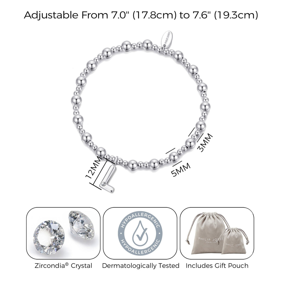 Letter L Initial Stretch Bracelet Created with Zircondia® Crystals - Philip Jones Jewellery