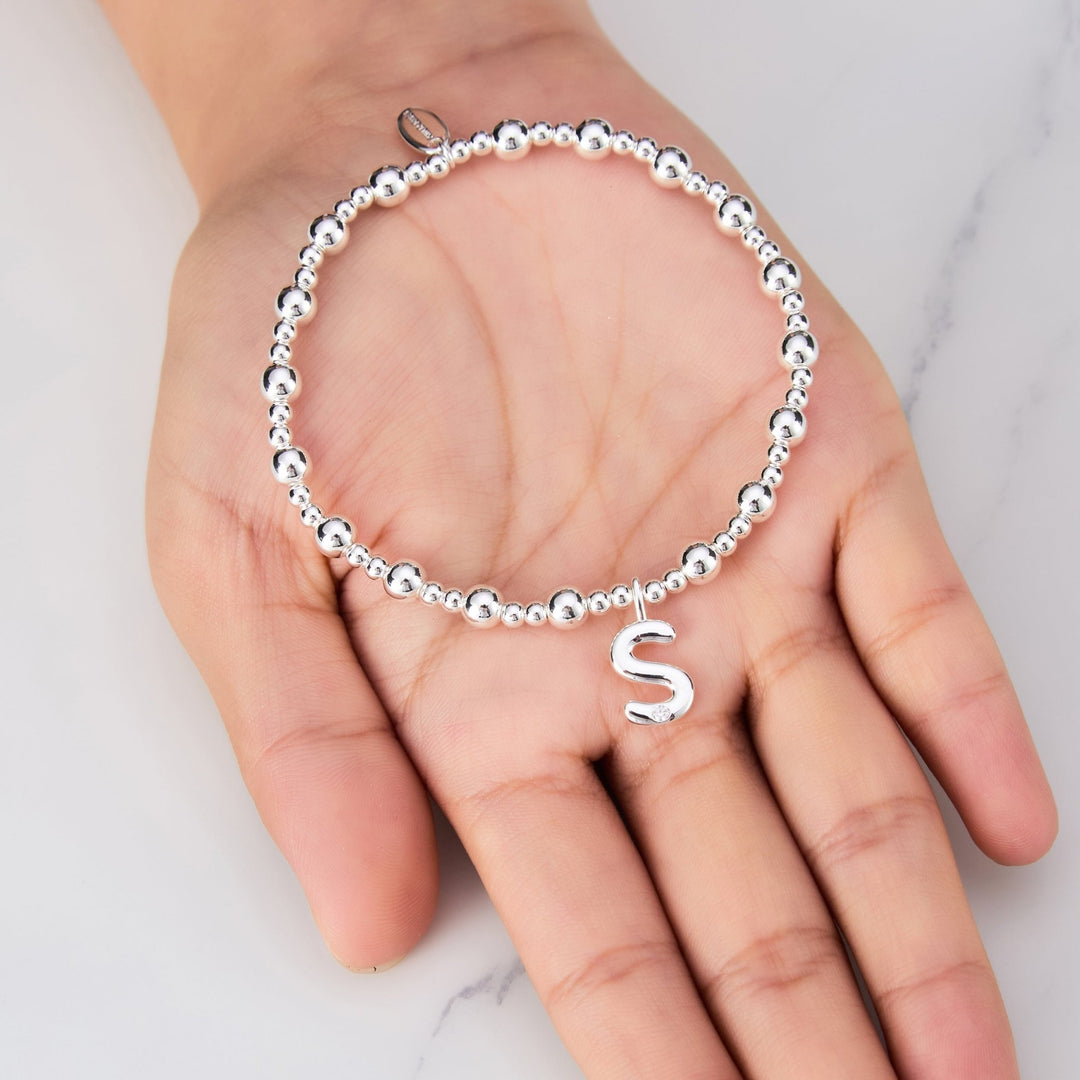 Letter S Initial Stretch Bracelet Created with Zircondia® Crystals - Philip Jones Jewellery
