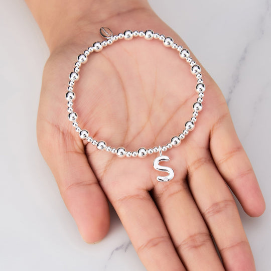 Letter S Initial Stretch Bracelet Created with Zircondia® Crystals - Philip Jones Jewellery