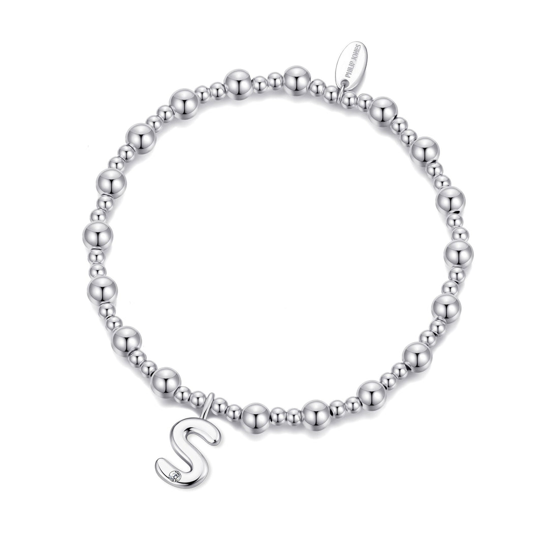 Letter S Initial Stretch Bracelet Created with Zircondia® Crystals - Philip Jones Jewellery