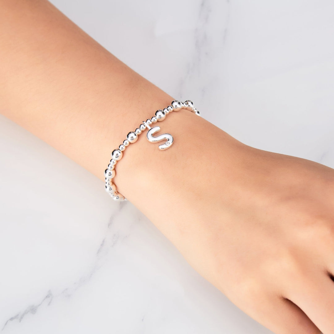 Letter S Initial Stretch Bracelet Created with Zircondia® Crystals - Philip Jones Jewellery