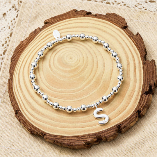Letter S Initial Stretch Bracelet Created with Zircondia® Crystals - Philip Jones Jewellery